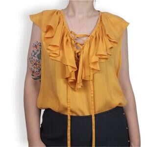 Orange Silk Ruffle Lace Up Top Soft Surprise Large
